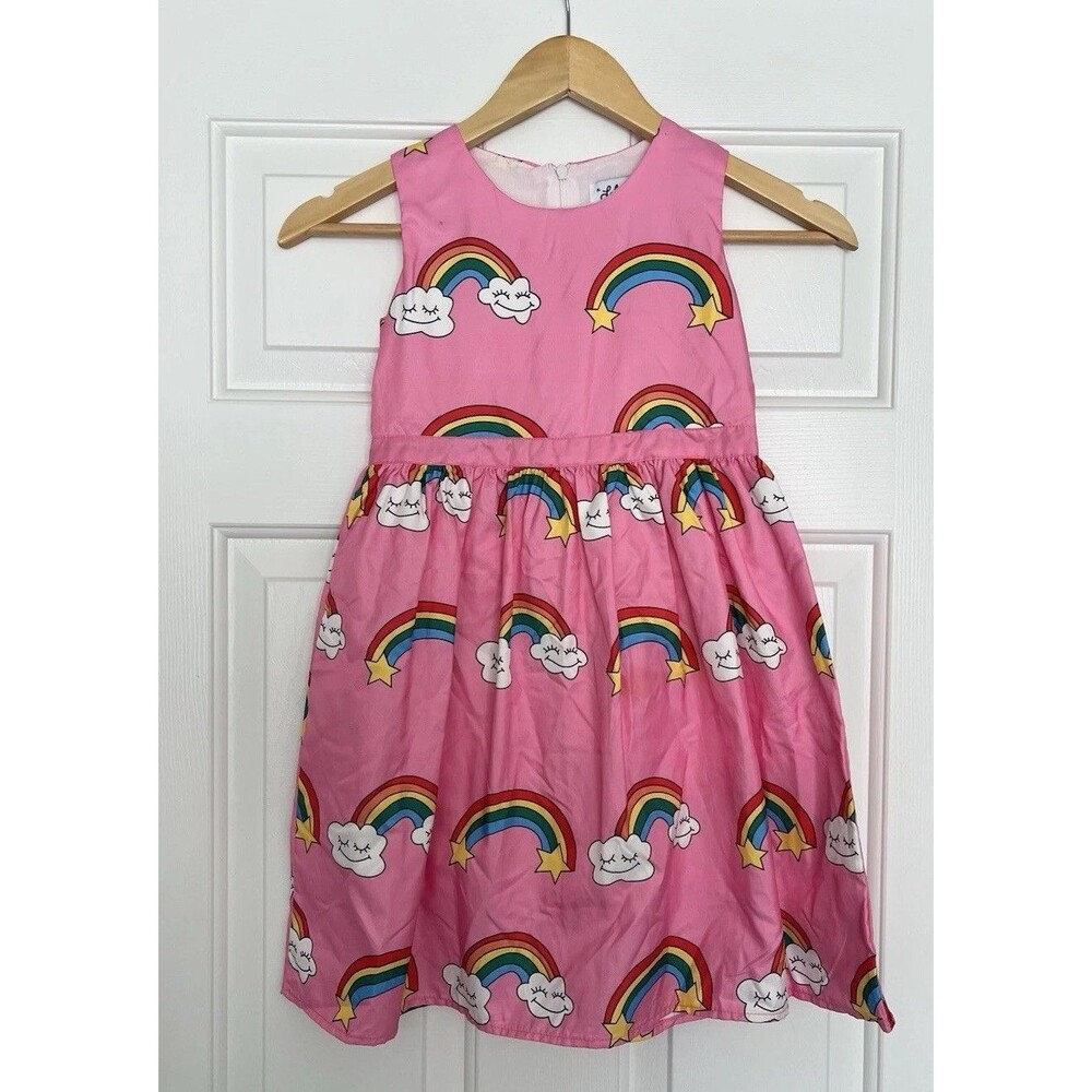 Lola And The Boys Girls Pink Dress Size 8 Rainbows Clouds